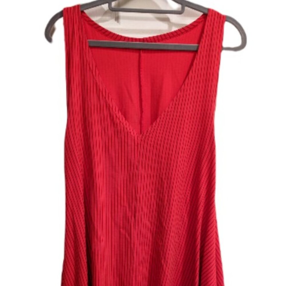 Red pinstripe tunic made from organic cotton - Size M - V neck, summer top